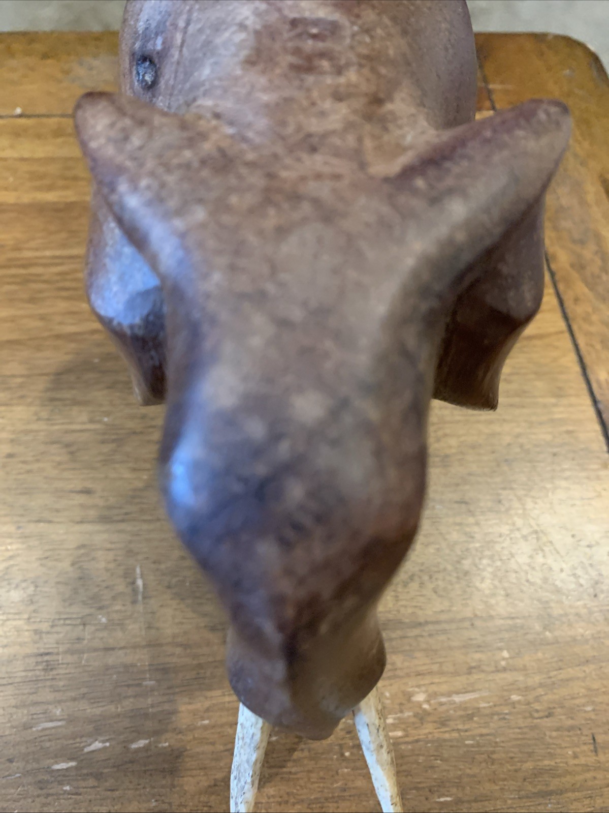 VINTAGE LARGE AFRICAN WOODEN ELEPHANT SCULPTURE Hand Carved ORIGINAL TUSKS