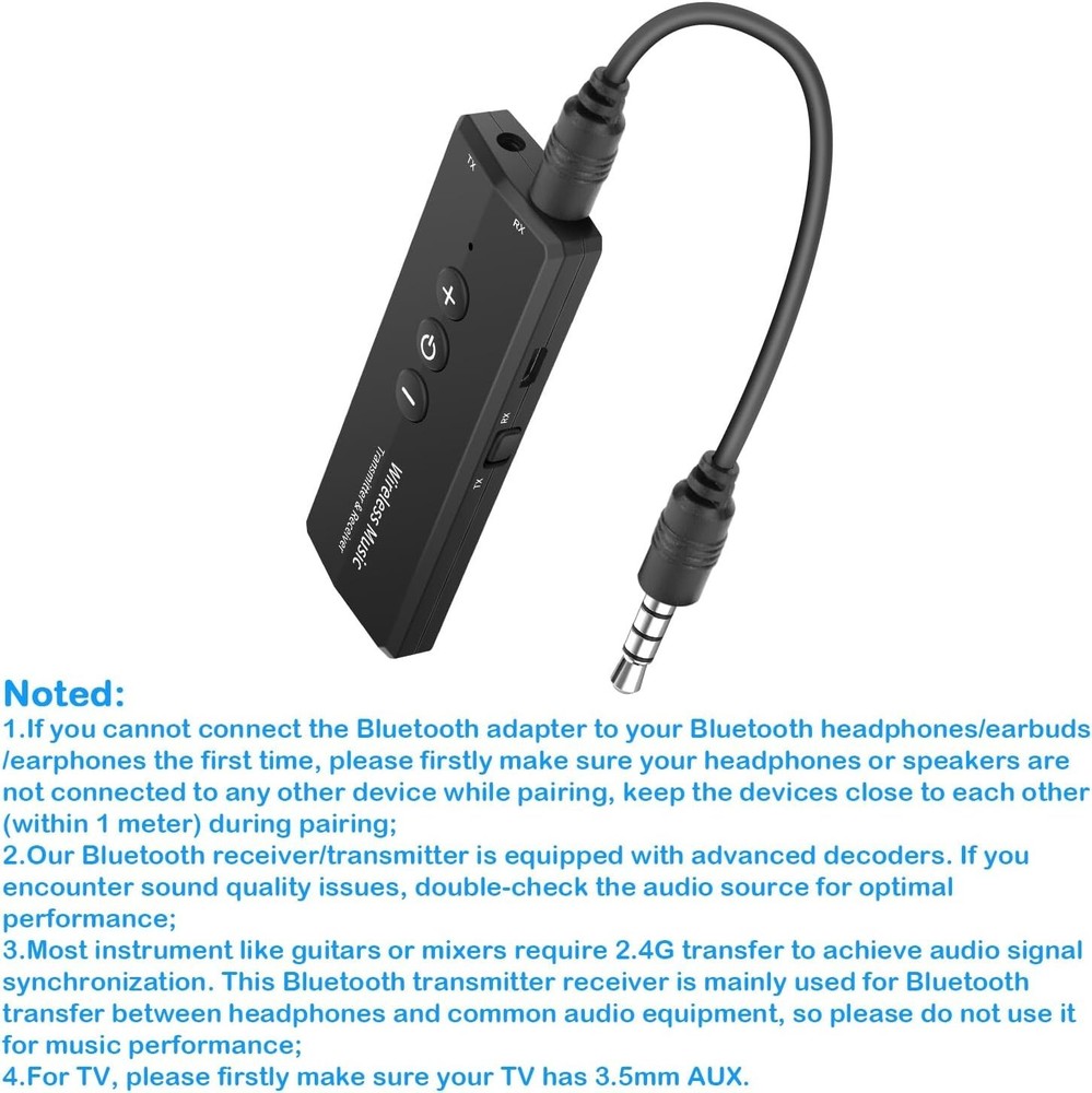 Portable Bluetooth 5.3 Rechargeable Audio Transmitter & Receiver, Compact Design