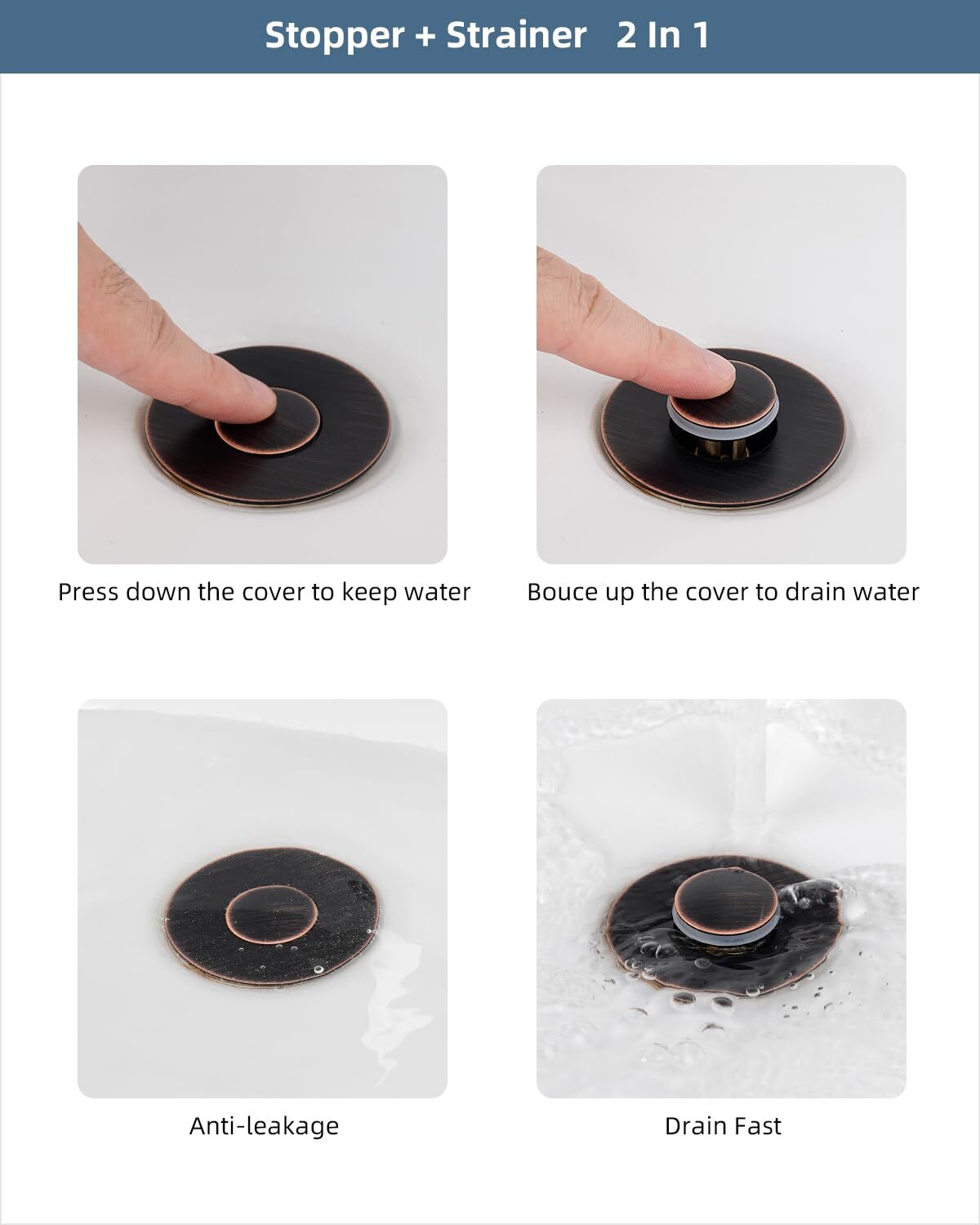 All Metal Universal Bathroom Sink Stopper,for 1''~1.8'' Basin Pop Up Sink Drain