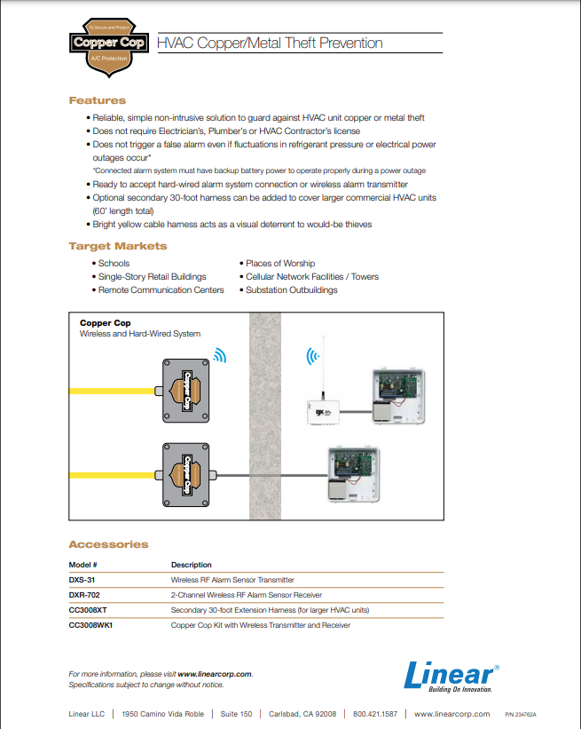 Linear Security CC3008 Copper Cop A/C Tamper Detector Interface for Alarm Panels