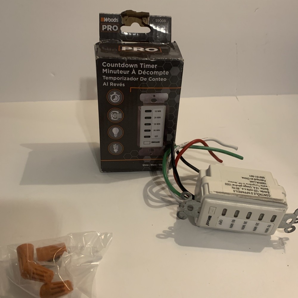 Woods 59008 In-Wall Digital Switch Timer, White NOB