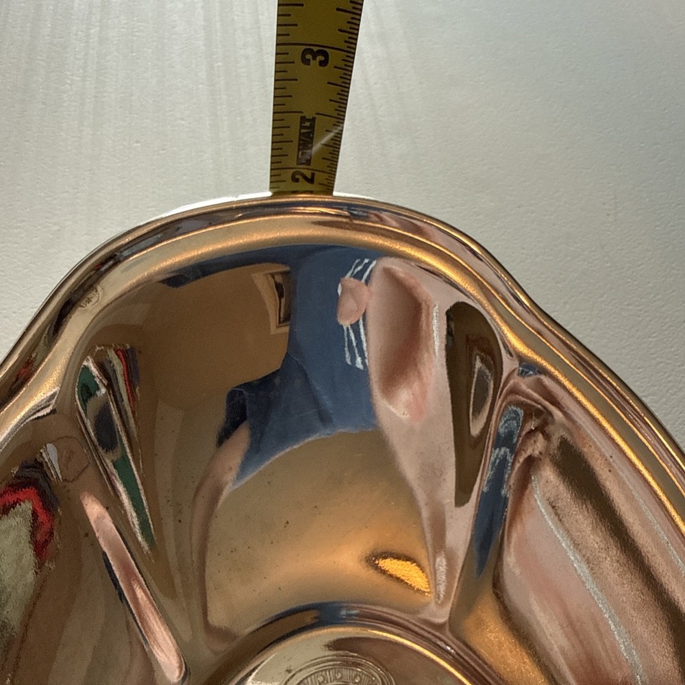 VTG Silver Plated Oval Scalloped Trinket Dish Holder 12” Etched Bottom (read)