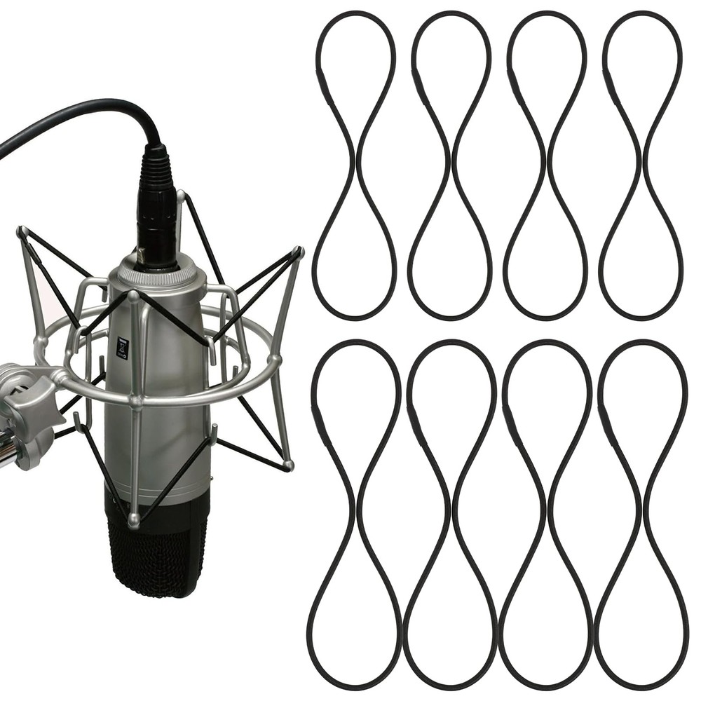 8PCS Microphone Shock Mount Rubber Ring, Black Universal Elastic Bands
