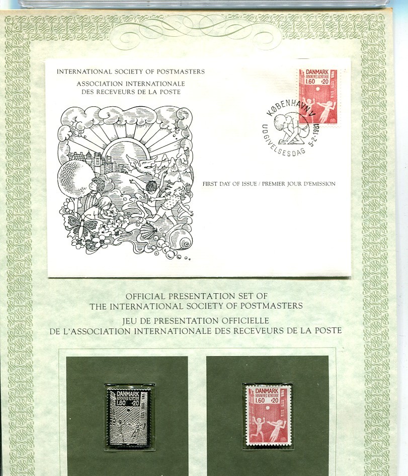 1981 DENMARK POSTMASTERS SILVER STAMP AND COVER FIRST DAY ISSUE  FRANKLIN MINT
