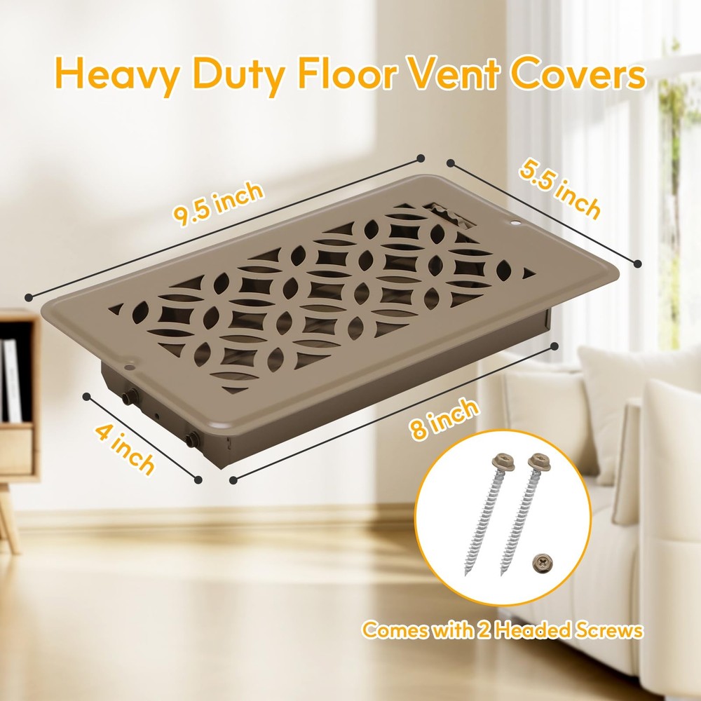 Floor Vent Covers, Floor Register 4x8, 2 Pack Adjustable Decorative Vent Cove...