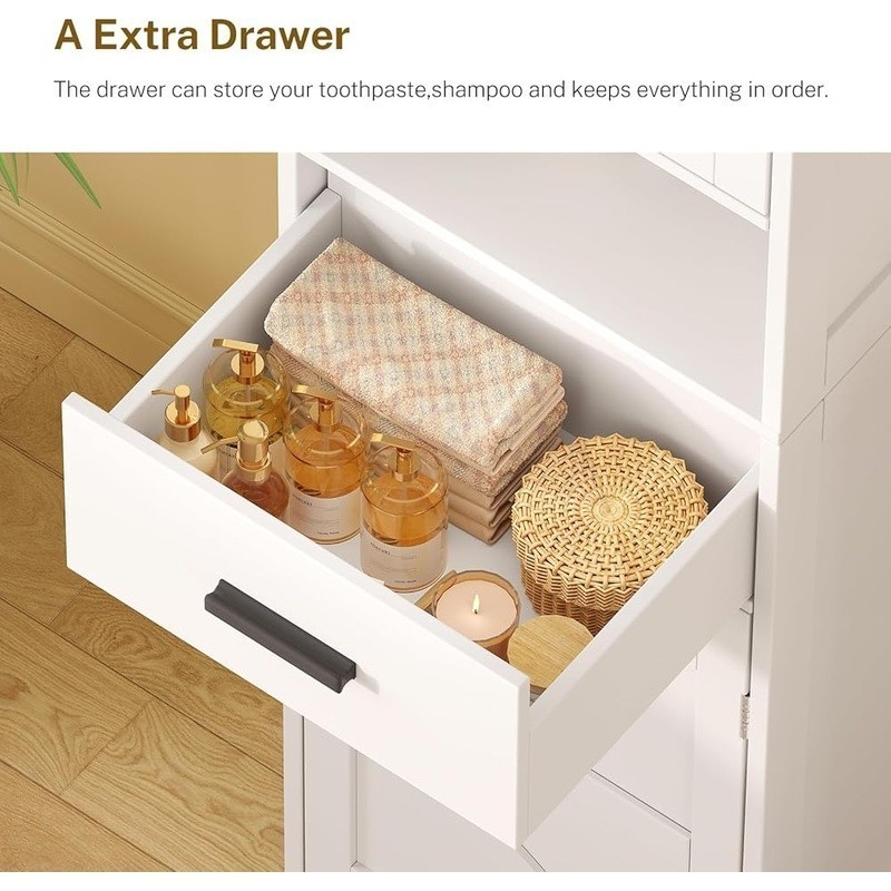 Storage Cabinet Multi-functional Organizer W/ Adjustable Shelves & Drawer New