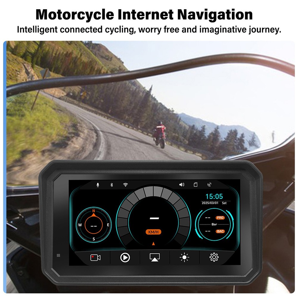 5.99" Motorcycle Navigation GPS Touch Screen Wireless CarPlay Android Auto +Cam