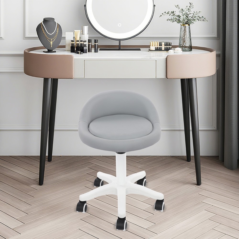 Gray Adjustable Beauty Salon Chair Rolling Stool with Low Backrest Floorstanding