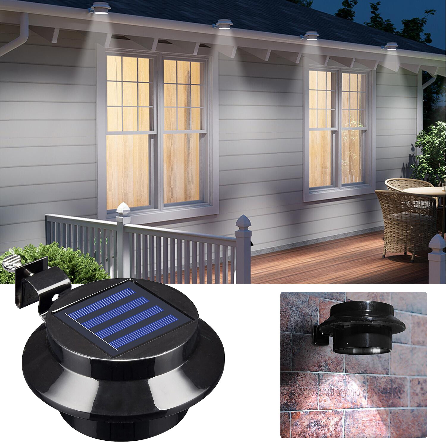 8 Pack Waterproof Solar Powered LED Outdoor Gutter Lights with Brackets Garden