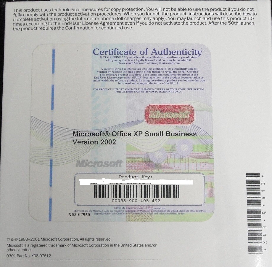 Microsoft Office XP Small Business Full Version 2002 Edition w/product-Key & CD