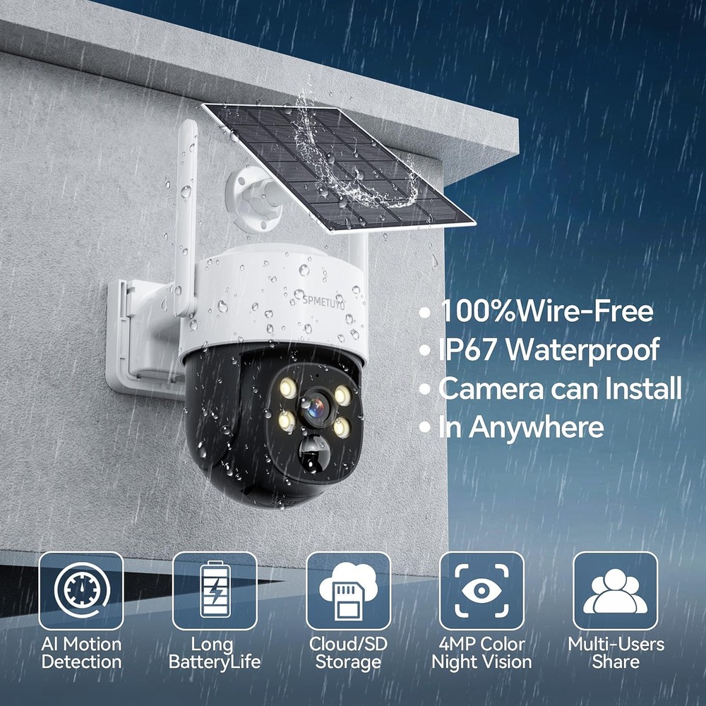 Solar Security Camera Outdoor Wireless NVR Security Kit, 4PCS 360° WiFi Secur...