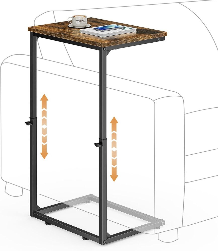 C Shaped End Table W/ Charging Station Adjustable Height Side Table Couch Small