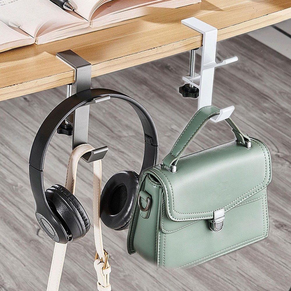 2Pcs Clamp-On Under Desk Headphone Holder Backpack Hook Students' Desk Hook w...