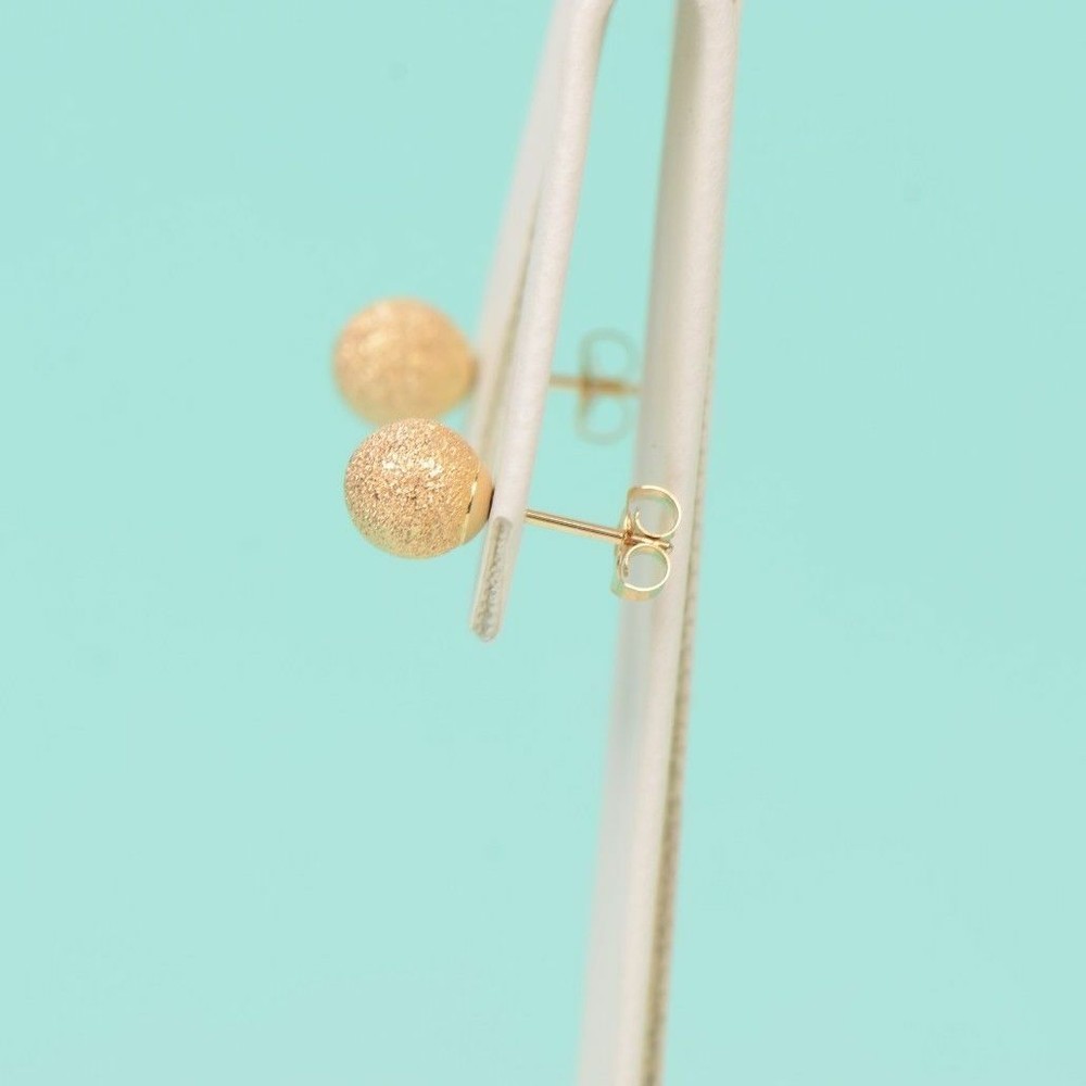 14k Yellow Solid Gold Laser Cut Ball Stud Earrings