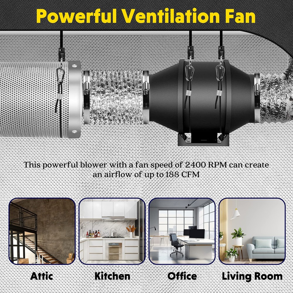 4 Inch Exhaust Inline Duct Fan with Variable Speed Controller for Grow Tent