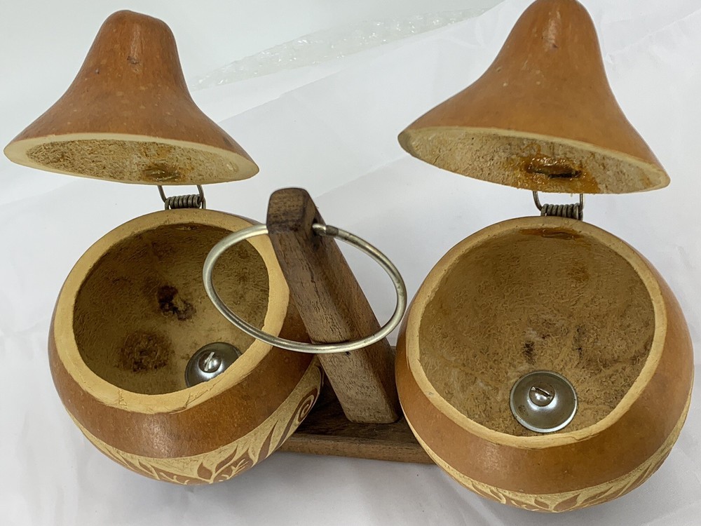 Natural Dried Gourd Storage Containers with Solid Wood Holder Decorated