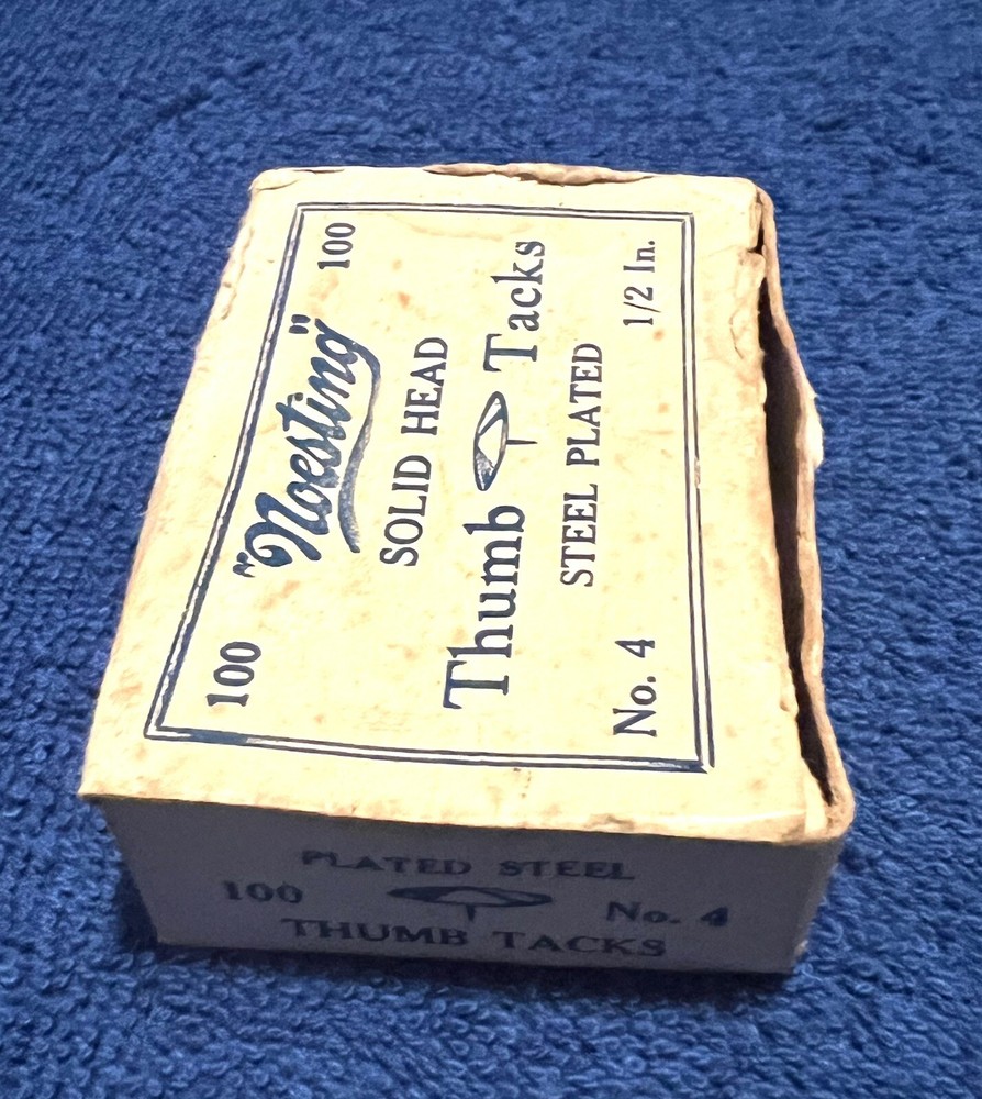 Vintage NOESTING No. 4 Solid Head Steel Plated Thumb Tacks (1/2”)