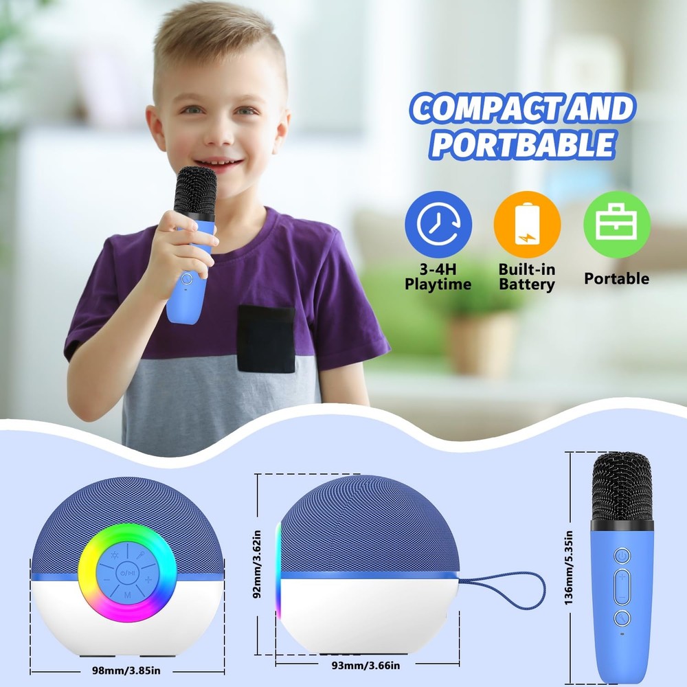 Mgaolo Mini Karaoke Machine Portable Bluetooth Speaker with 2 Wireless Microphon