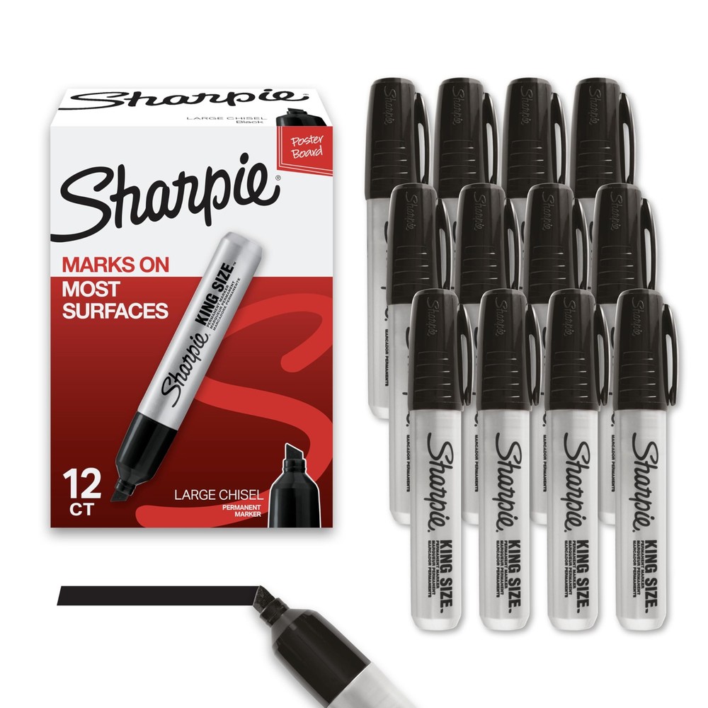Sharpie - King Size Permanent Markers Chisel Tip Black - 12 Pack