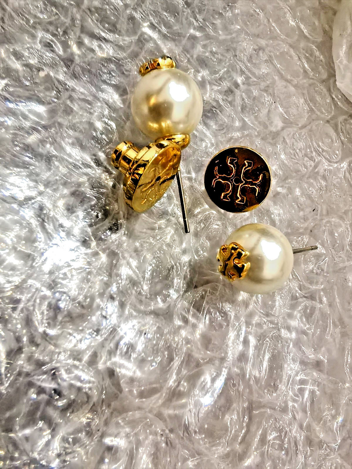 Authentic Tory Burch white pearl stud earrings
