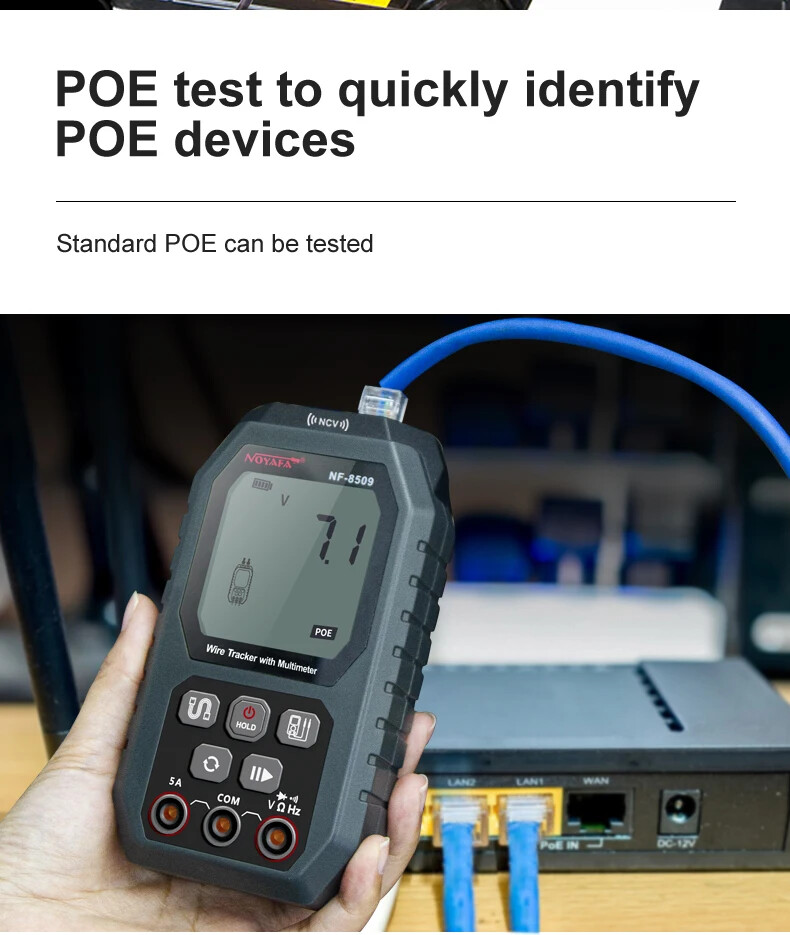 2in1 Network Cable Tester & Digital Multimeter Cable Tracker Cat5Cat6 PoE Tester