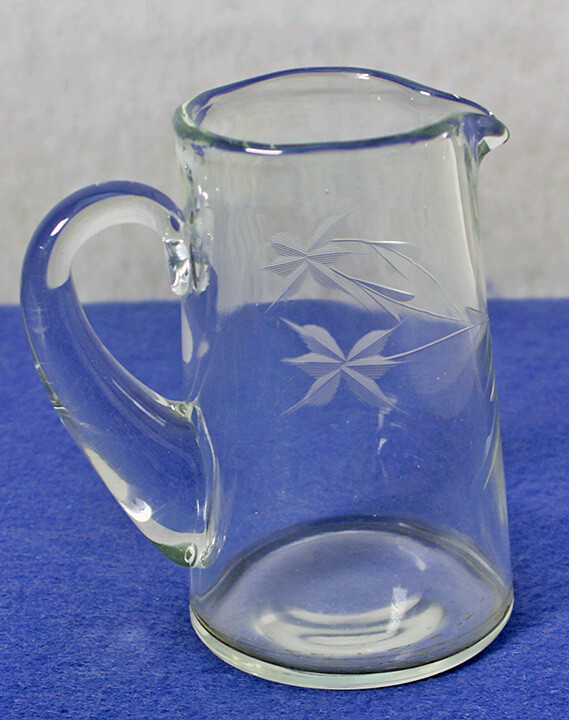 Clear Glass Etched Star Flower Pitcher
