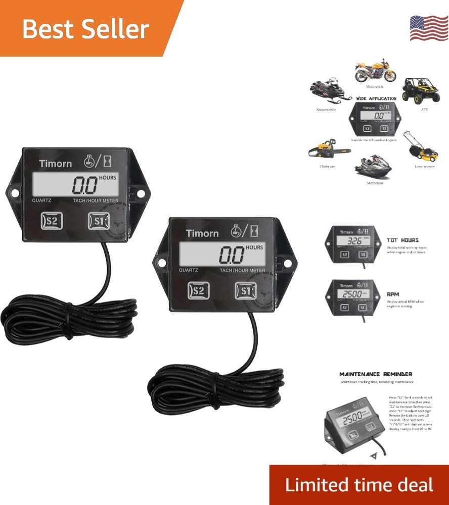 Small Engine Tachometer Hour Meter: Digital Inductive RPM Gauge Tiny Tach HR ...