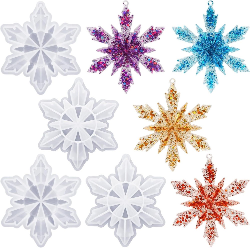 4 Pcs Snowflake Resin Molds, 3D Christmas