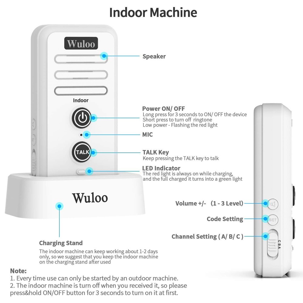 1/2 Mile Long Range Wireless Doorbell Intercom System with Rechargeable Battery