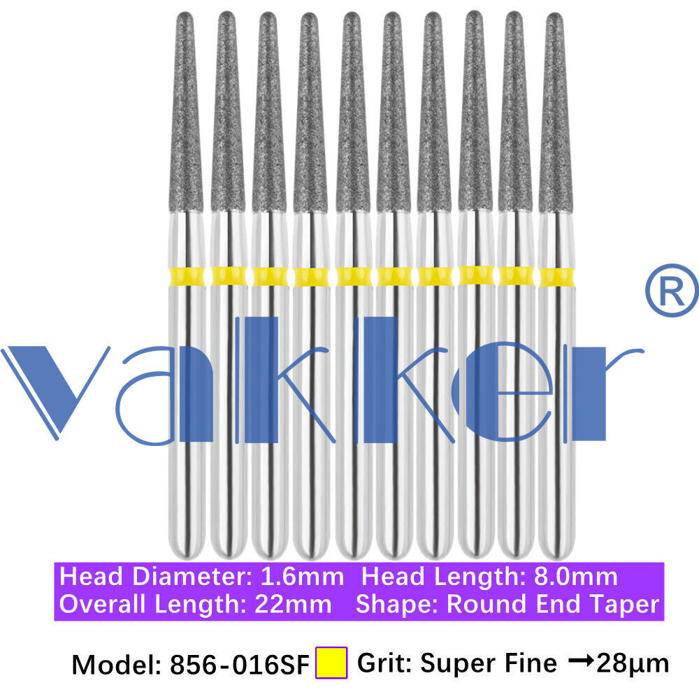10pc/pk Vakker Dental FG Diamond Burs Round Long/ Round End Taper for High Speed