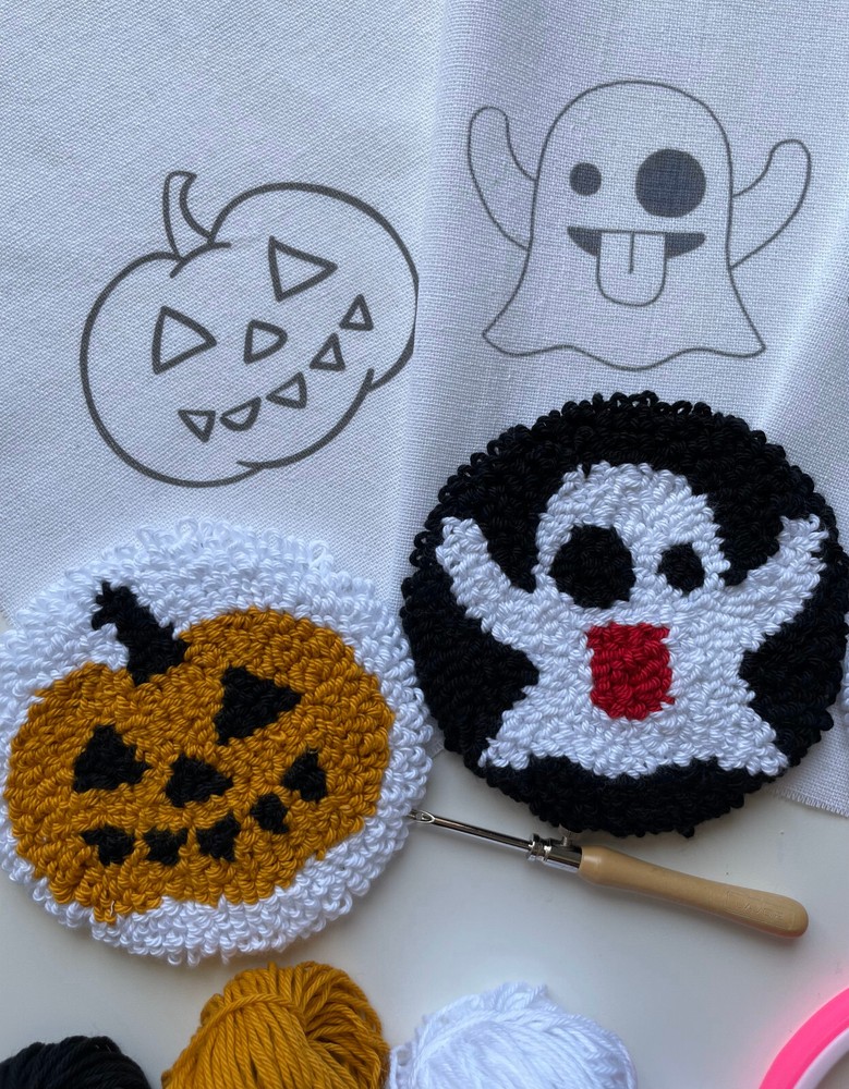 DIY Punch Needle Coaster Kit, Halloween Special Patterns