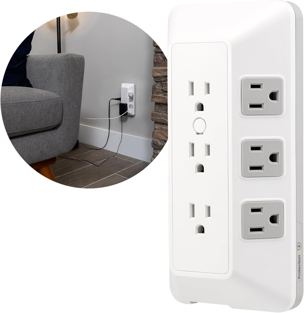 GE 9-Outlet Surge Protector, Multi Plug Outlet Extender, Wall Tap, Adapter Space