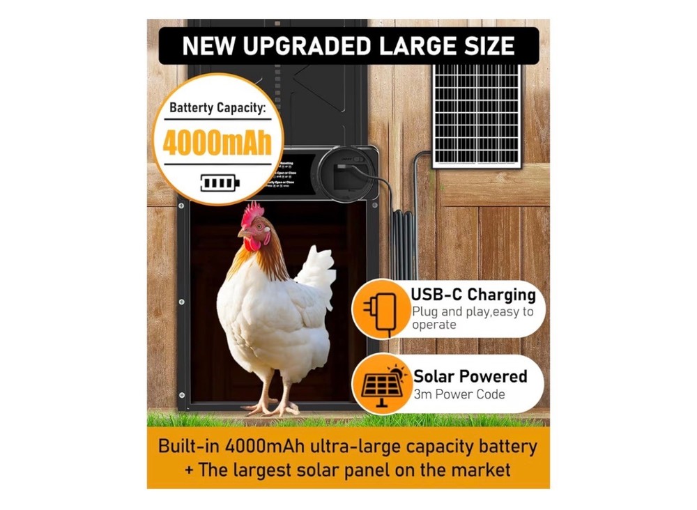 Extra Large Authomatic Solar Chicken Coop Door W/Timer & Remote Control
