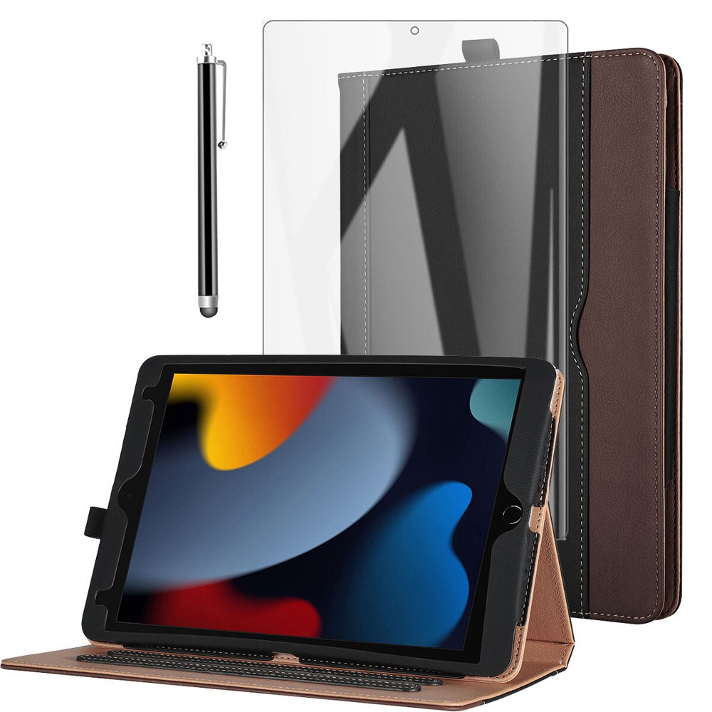 iPad 9th 8th 7th Generation 10.2" Case Leather Stand Cover with Screen Protector