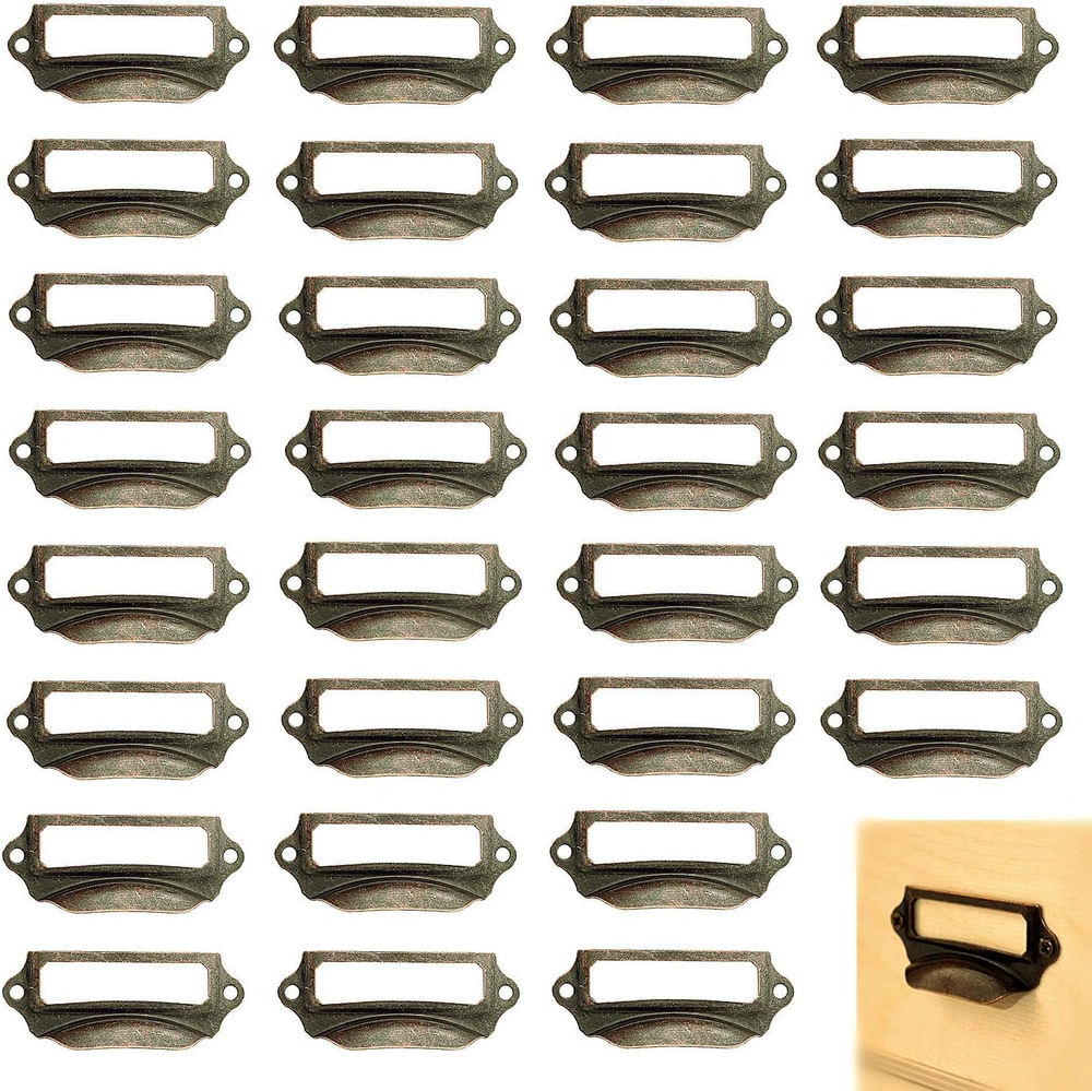 Office Library File Drawer Tag Frame Label Holder Pull Handle 30Pcs (Brass)