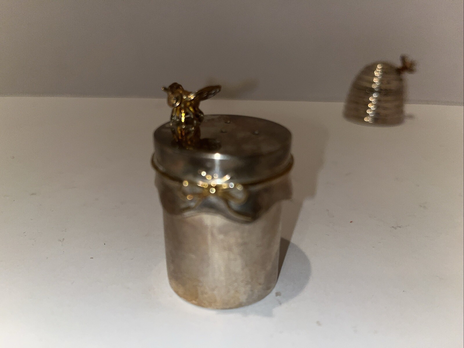 Thistle & Bee Sterling Silver Beehive Salt & Pepper Shakers Rare