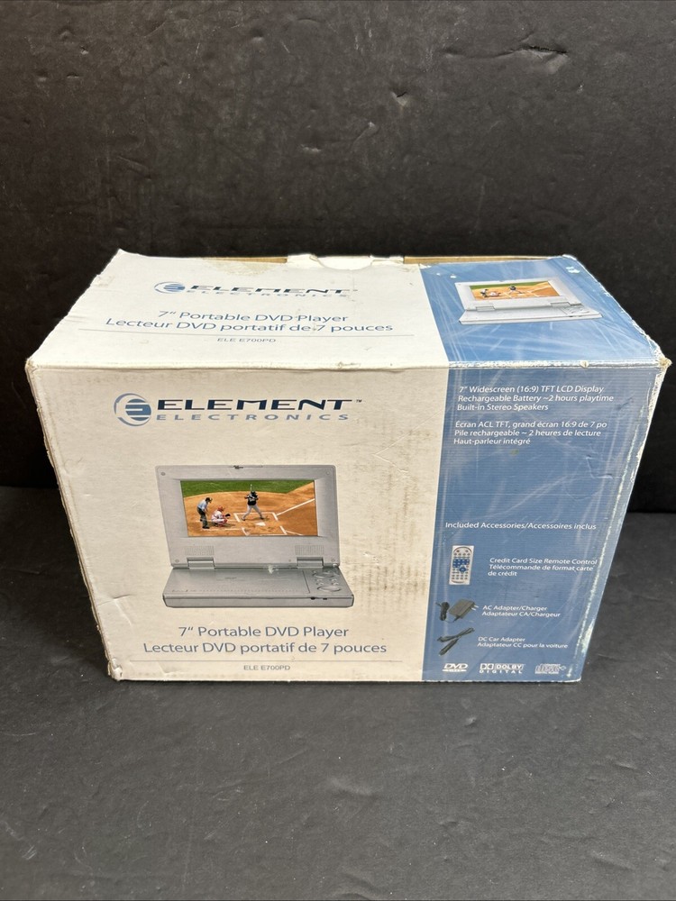 ELEMENT E700PD 7” portable DVD player with box no remote Tested