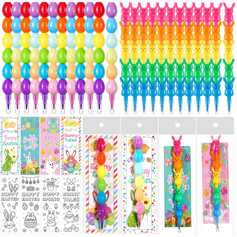 24 Set Easter Crayons Party Favors Bunny Egg Stackable Crayons with Drawable ...