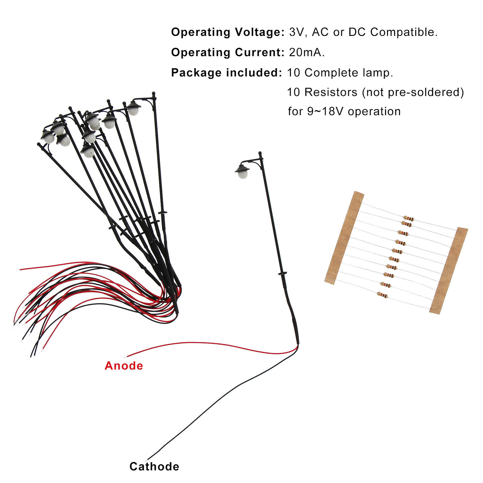 LYM22 10pcs Model Railway HO Scale 1:87 Warm White Street Light Lamps 2.56In