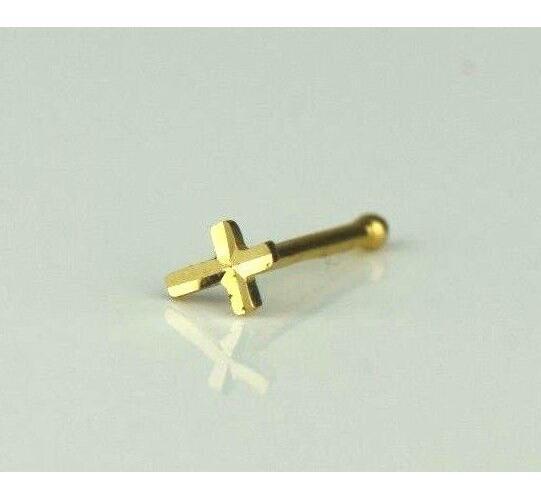 14k Yellow or White Gold Cross Nose Piercing Stud