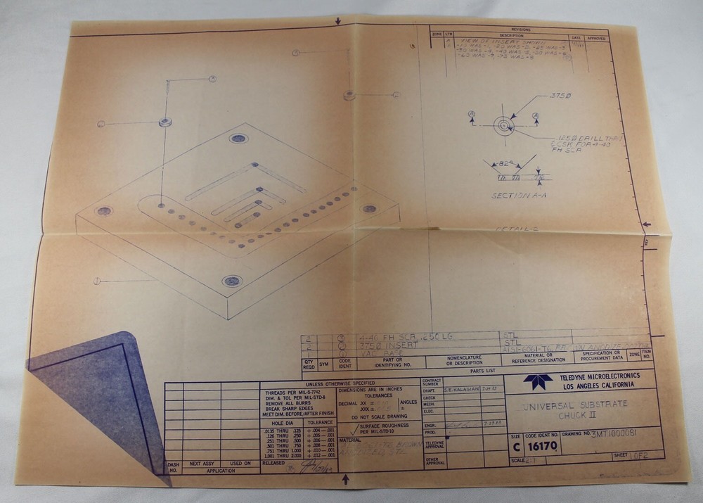 Teledyne Microelectronics Universal Substrate Chuck II 1983 Blueprint 2 Sheets