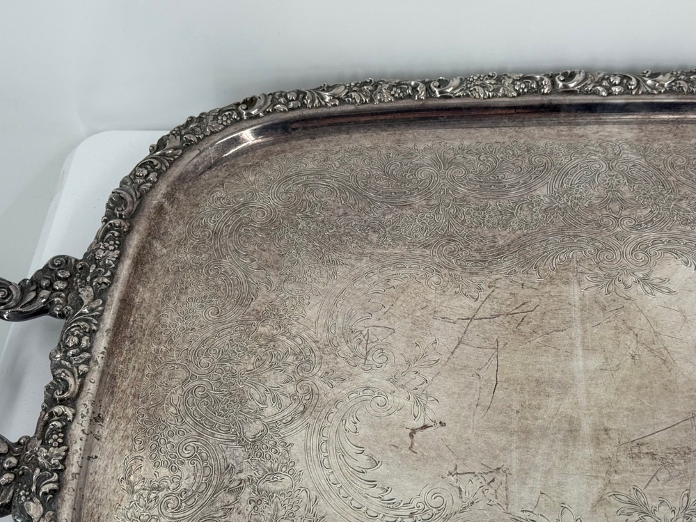 Vintage 27" Silver Plated International Silver Company Ornate Serving Tray-10 lb