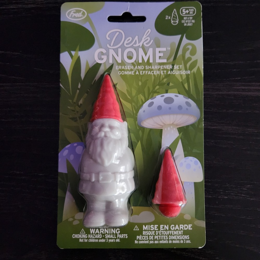 Fred Desk Gnome Eraser & Sharpener Set New