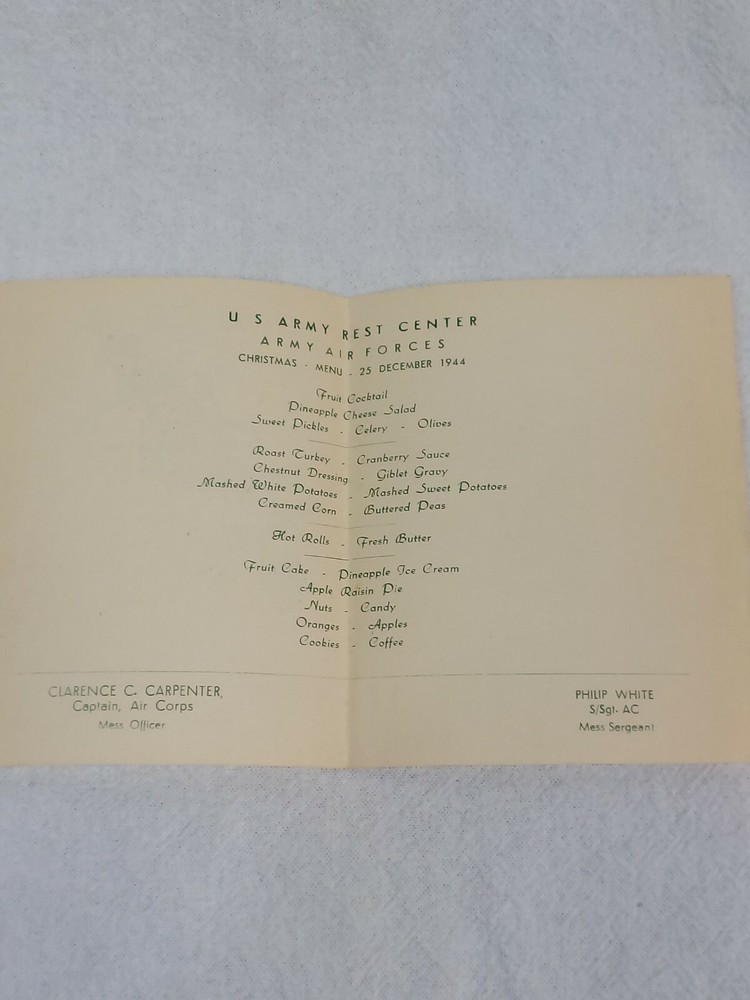 WWII Christmas menu 1944 USAAF rest camp