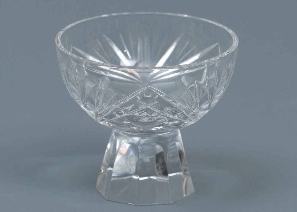 6 CRYSTAL CUT Clear Glass Footed Round Salt Cellars