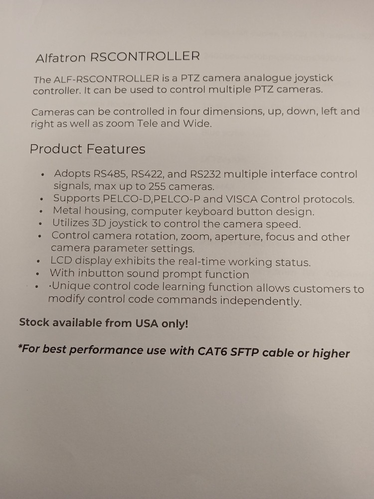 RS-Controller PTZ Camera Joystick Controller Via RS232,RS422 and RS485.