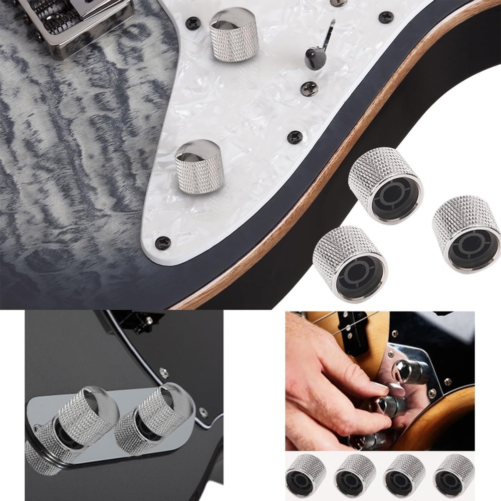 Swhmc 4Pcs Metal Guitar Knobs Volume Tone Control Knob Dome Silver