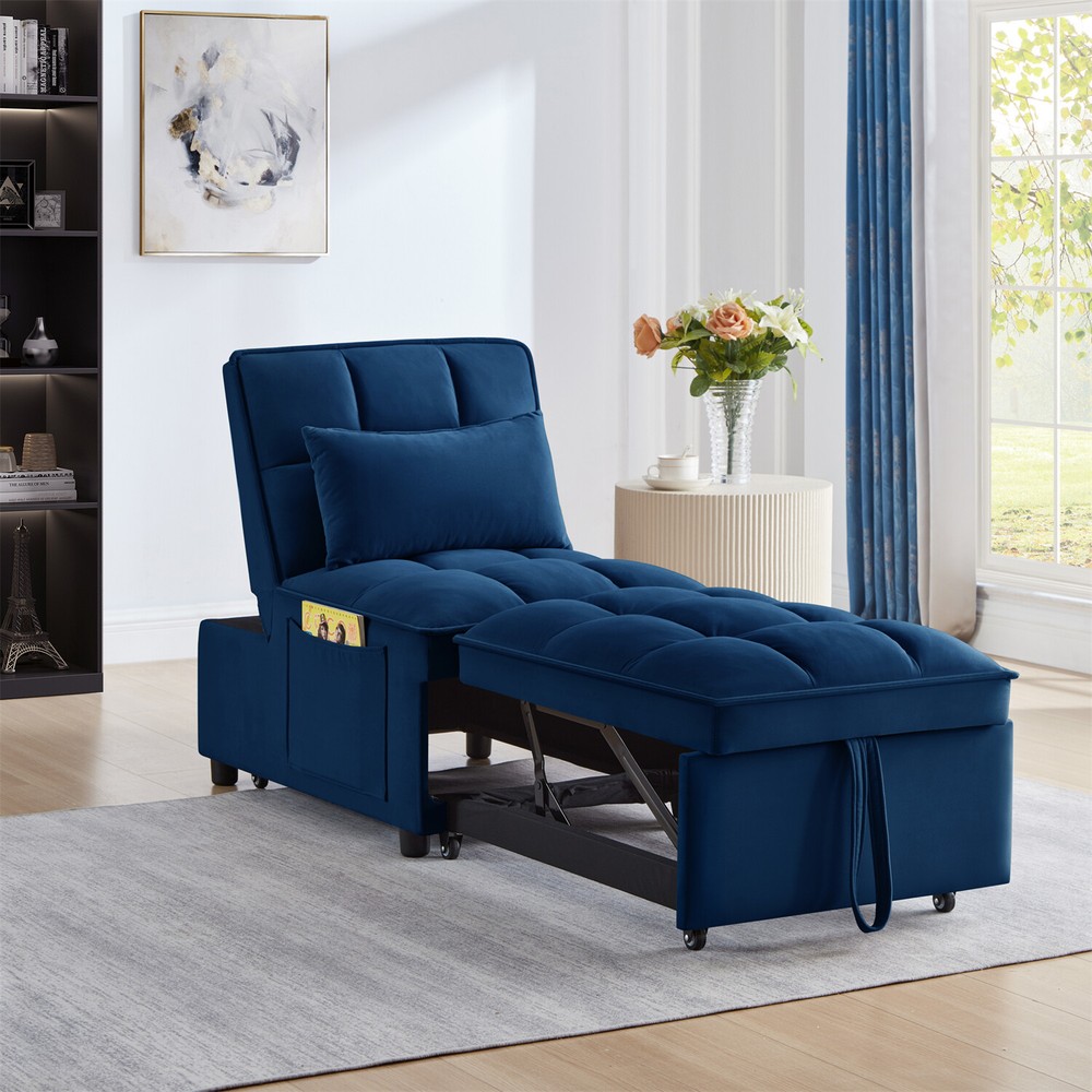 Convertible Sofa Bed Multi-Function Folding Recliner Sofa Chairs w/ Pillows Navy