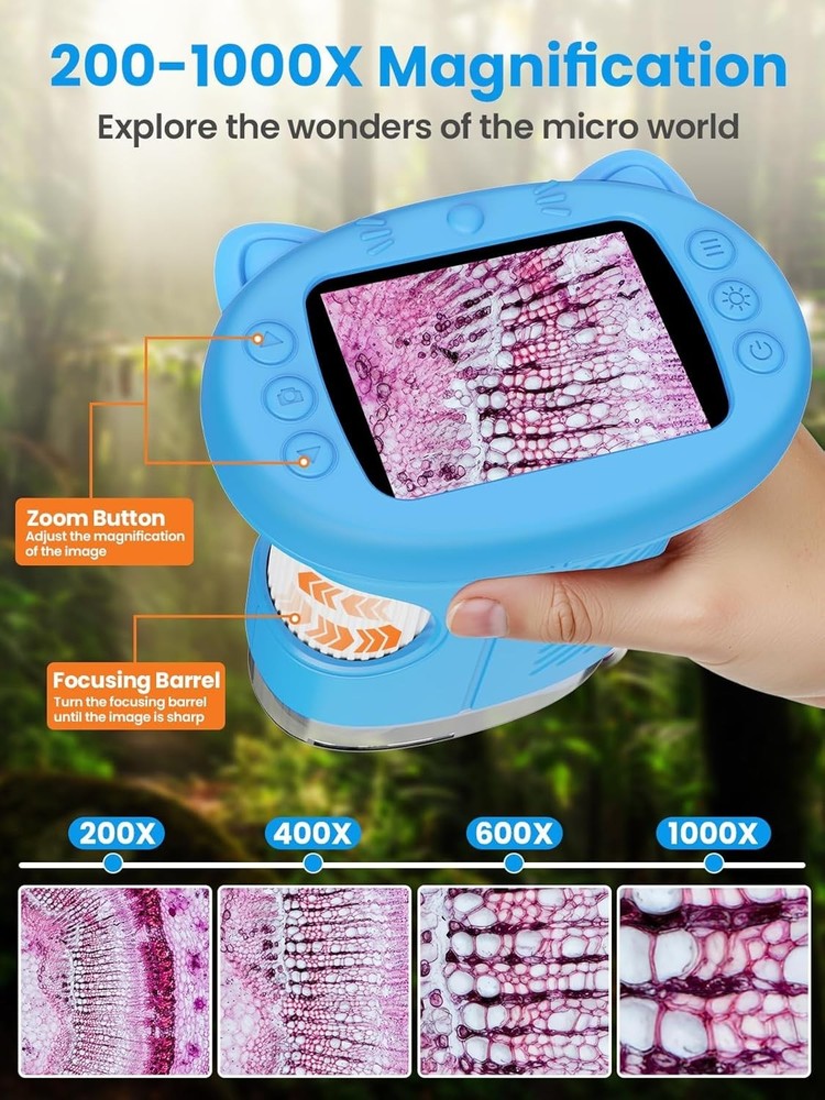 Blue 2.4" Kids Microscope - Digital Camera, 1000X Magnification, Fun Learning