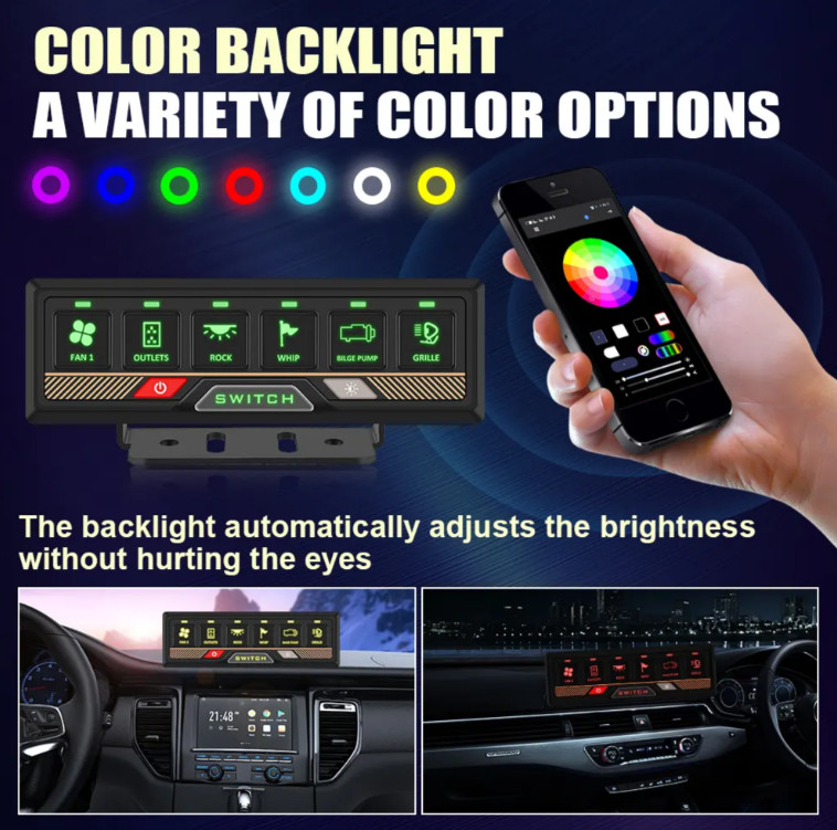 RGB Bluetooth Switch Panel Toggle Momentary Pulsed Switch for Truck UTV Off-road